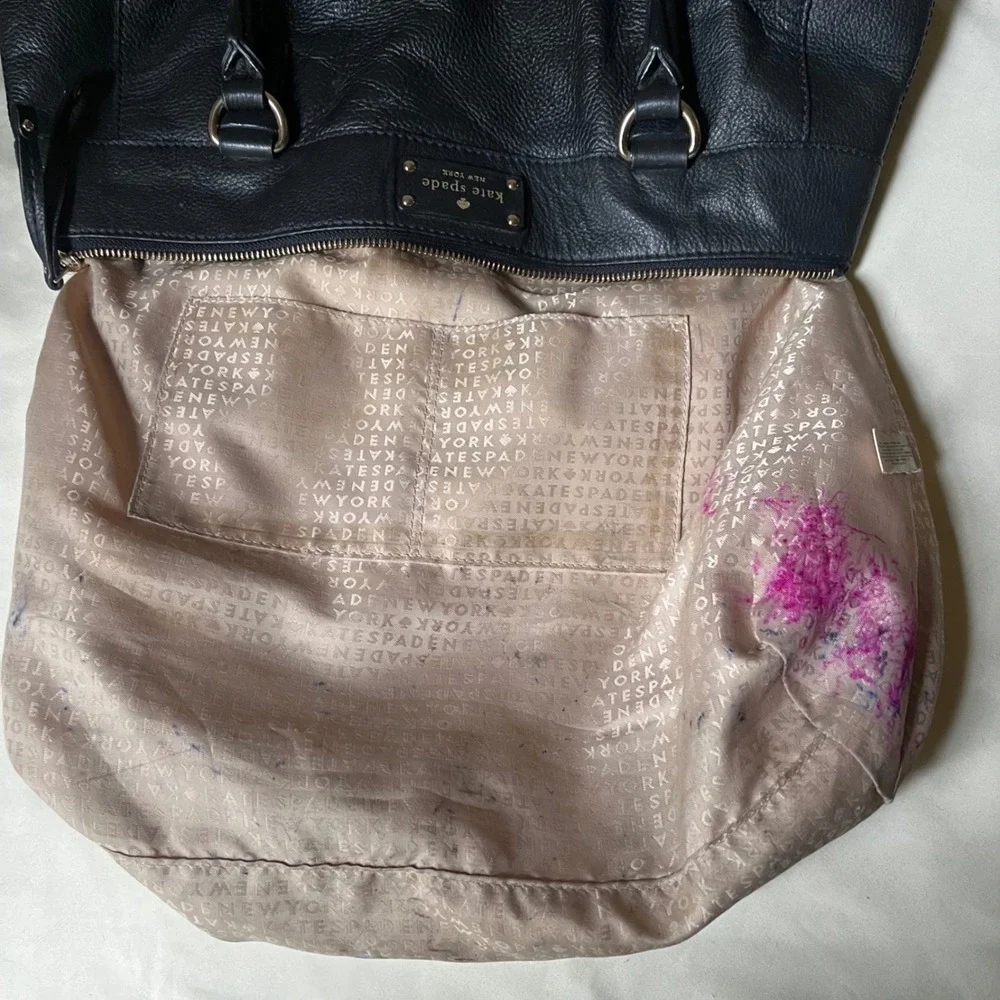 Kate Spade New York Black Pebbled Leather Large Shoulder Tote Bag Zip Top
